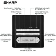 SHARP FM Clock Radio with Bluetooth Speaker, FastCharge 2 amp USB Charge Port, Wake to Alarm or Radio, Dual Alarms, Easy to Read LED White Display, Simple to Use, Easy to Read at a Glance