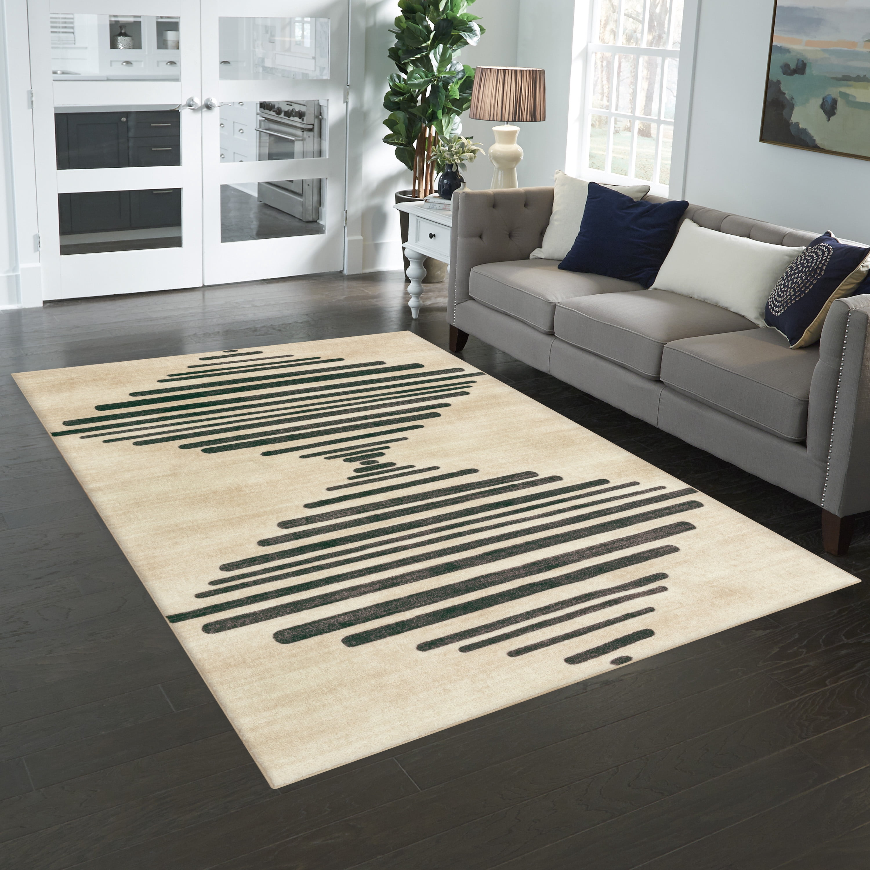 Mainstays Modern Diamond Soundwave Ivory Gray Indoor Area Rug, 5' x 7'