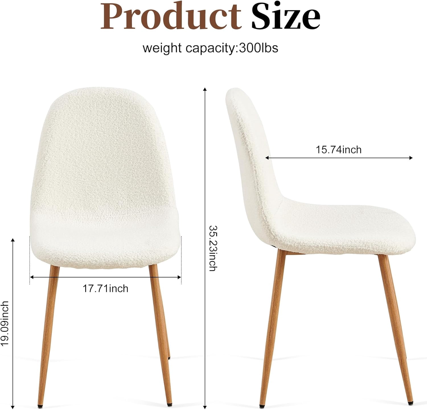NORDICANA Dining Chairs Set of 4 - Modern Seating with Metal Legs for Living, Bedroom,Dining Room - White Teddy Fleece Chairs for Dining Room, Chair Set for 4