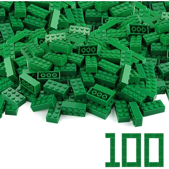 100pcs 2x4 Bricks Green Building Classic Pieces Parts Creative Play Blocks Set Toy Accessories Combine with 3001 Major Brick Brands