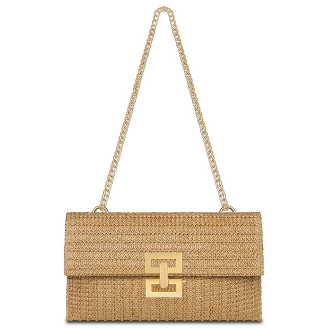 Cartera de mano Liadreem de paja tipo clutch para verano 29 x 3 x 18 cm caqui