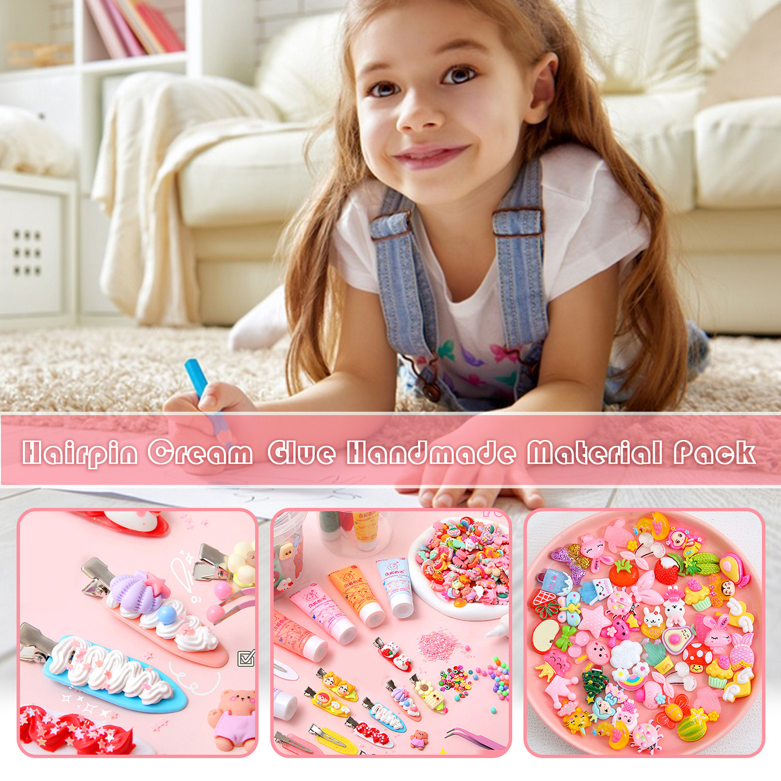 Fvsianol Hair Clip DIY Material DIY Barrette Material 1 Set Hair Clip DIY Material Cartoon Simulation Cream Quick Dry Train Creativity Sequin Children Toys Hair Clip Material