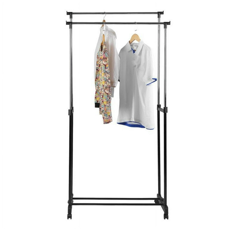 Adjustable Height Clothes Stand Rack Double Layer Double Pole Clothes Drying Hanger Garment Rack