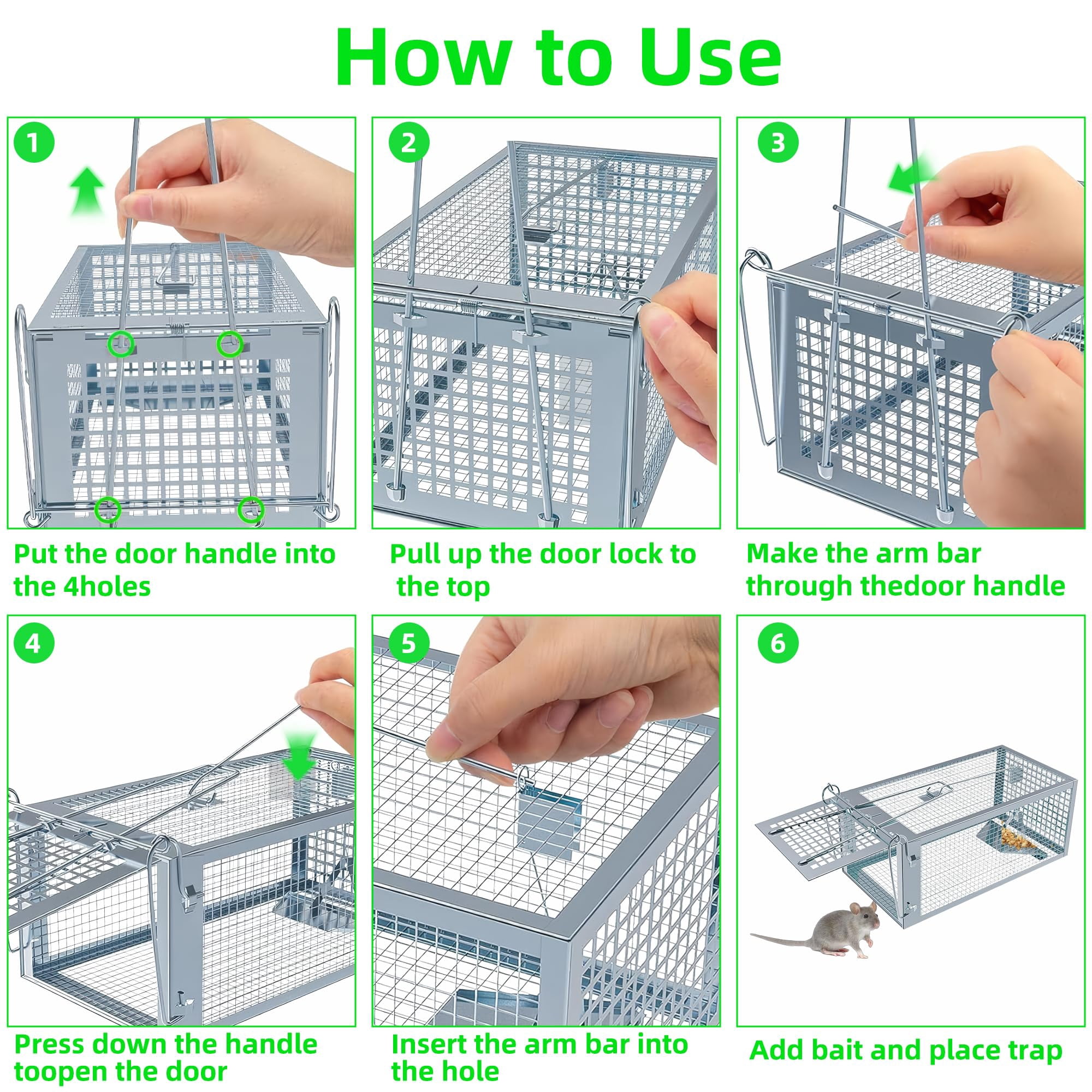 Humane Rat Traps 2-pack  No Small Animal Cage Live Mouse Catch And Release Trampa Para Ratones Chipmunk Rodent That Work For Indoor Outdoor - 10.6" L X 5.5" W 4.7" H