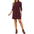 thumbnail image 2 of INSPIRE CHIC Women's Knit Dress 3/4 Sleeve Loose Turtleneck Pullover Sweater Fall Winter Mini Dress with Pockets XL Wine Red, 2 of 6