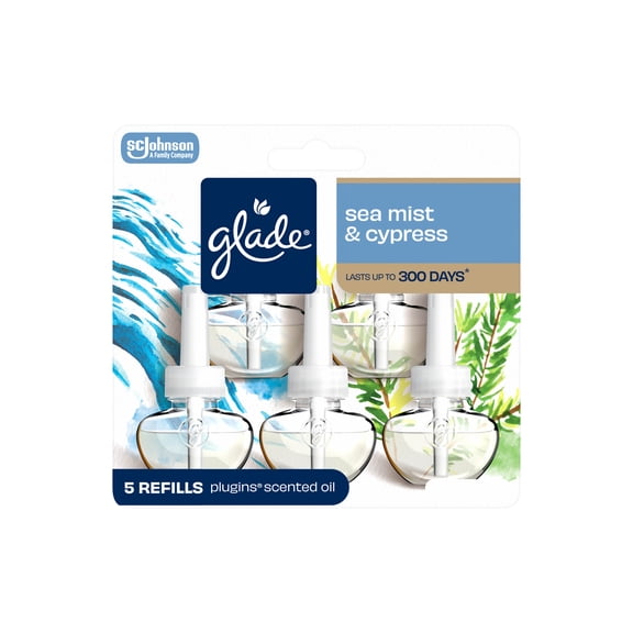 Glade PlugIns Scented Oils Air Freshener Refills, Sea Mist & Cypress, Fresh Collection, 0.67 fl oz Each, 5 Refills