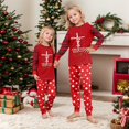 thumbnail image 5 of Yuaguia Red Matching Family Christmas Pajamas Sets, Holiday Tree Graphic Lettering Tops, Buffalo Plaid Raglan Long Sleeves, Snow Dot Pants Sleepwear for Women, Men, Kids, Baby, 5 of 8