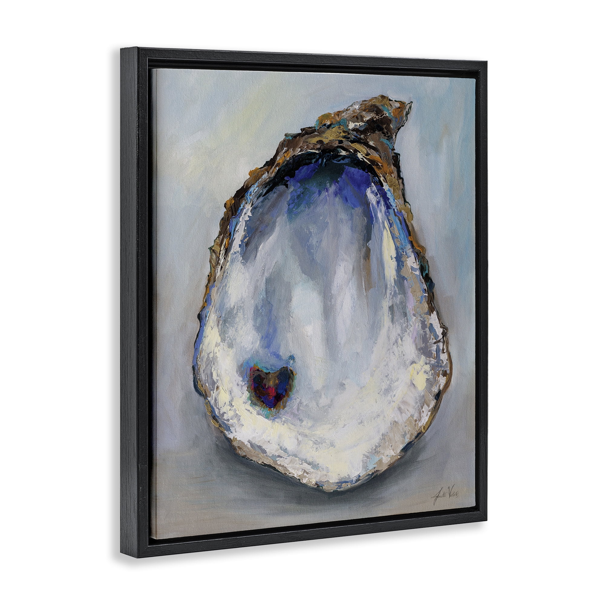 Stupell Industries Organic Oyster Shell Animals & Insects Painting Black Floater Framed Canvas Art Print Wall Art, 17 x 21