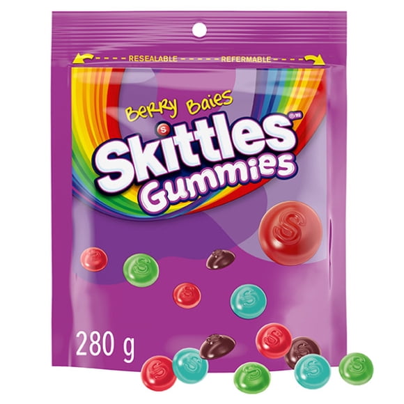 SKITTLES, Wild Berry Gummy Candy, Sharing Bag, 280 g