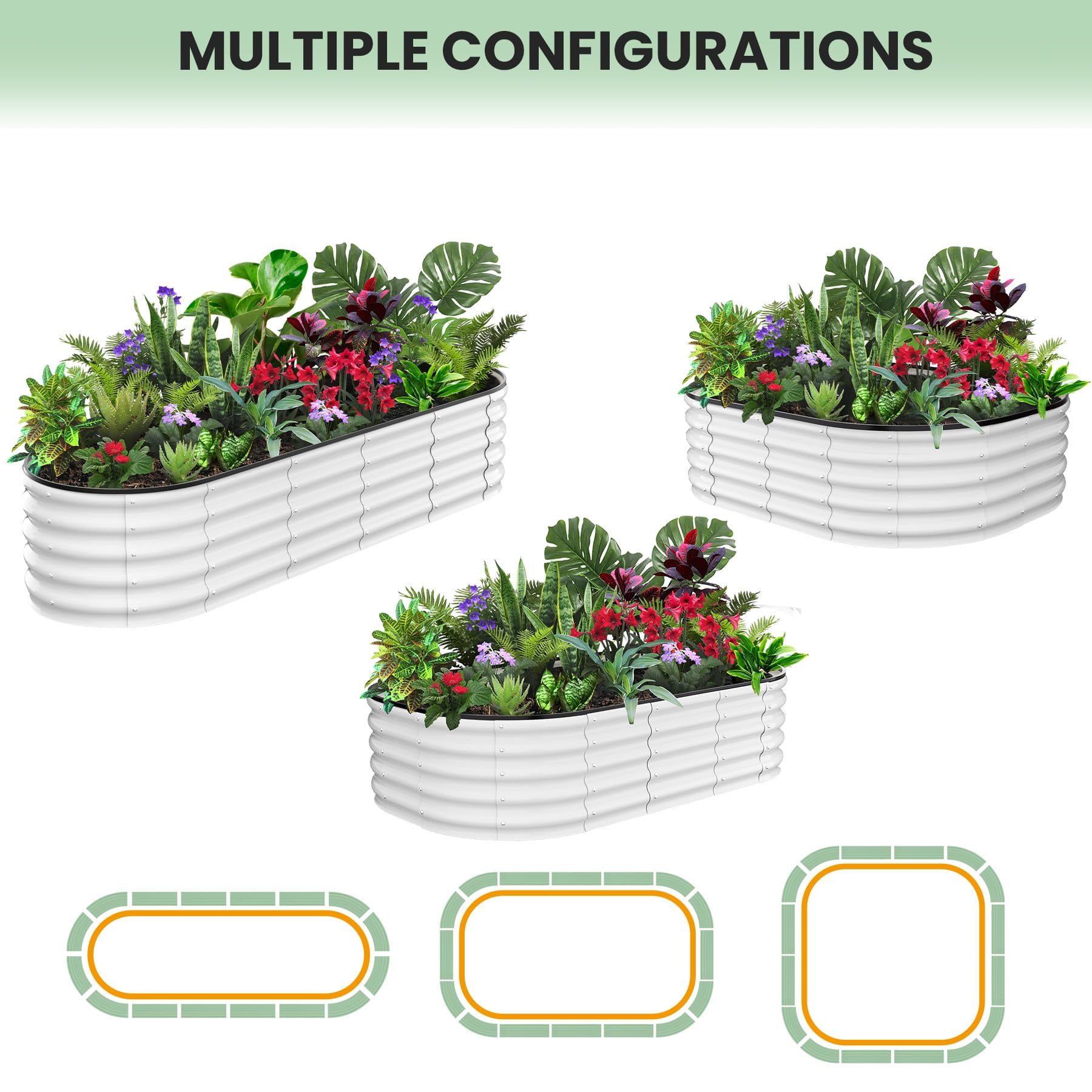 Heavy Duty Metal Raised Garden Bed – 8x2x1FT Oval Planter Box for Outdoor Vegetable, Flower, Herb Gardening, for Garden & Backyard & Patio, White