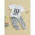 thumbnail image 3 of Bagilaanoe 2pcs Toddler Baby Boys Long Pants Set Letters Print Short Sleeve T-shirt Tops + Trousers 6M 12M 18M 24M 3T Kids Casual Outfits, 3 of 8
