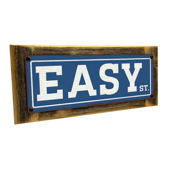 Framed, Outdoor Blue Easy St. 4"x12" Metal Sign, Wall Décor for Mancave, Den, and Gameroom