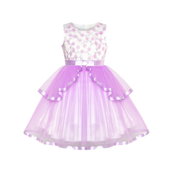 Flower Girls Dress Purple Tiered Skirt Bridesmaid Wedding 6 Years