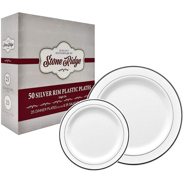 50 Classy Disposable Plastic Plates, 25 Pieces of 10.25 Inch and 25