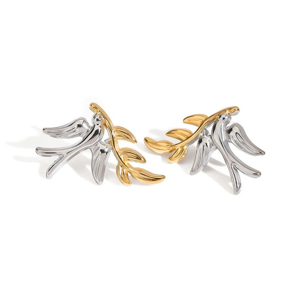 PISONIC Gold Silver Dove Leaf Earrings for Women 18K Plated Dangle Drop Studs Simple Dainty Earring Everyday Wear Hypoallergenic Statement Jewelry Trendy Cute Gifts