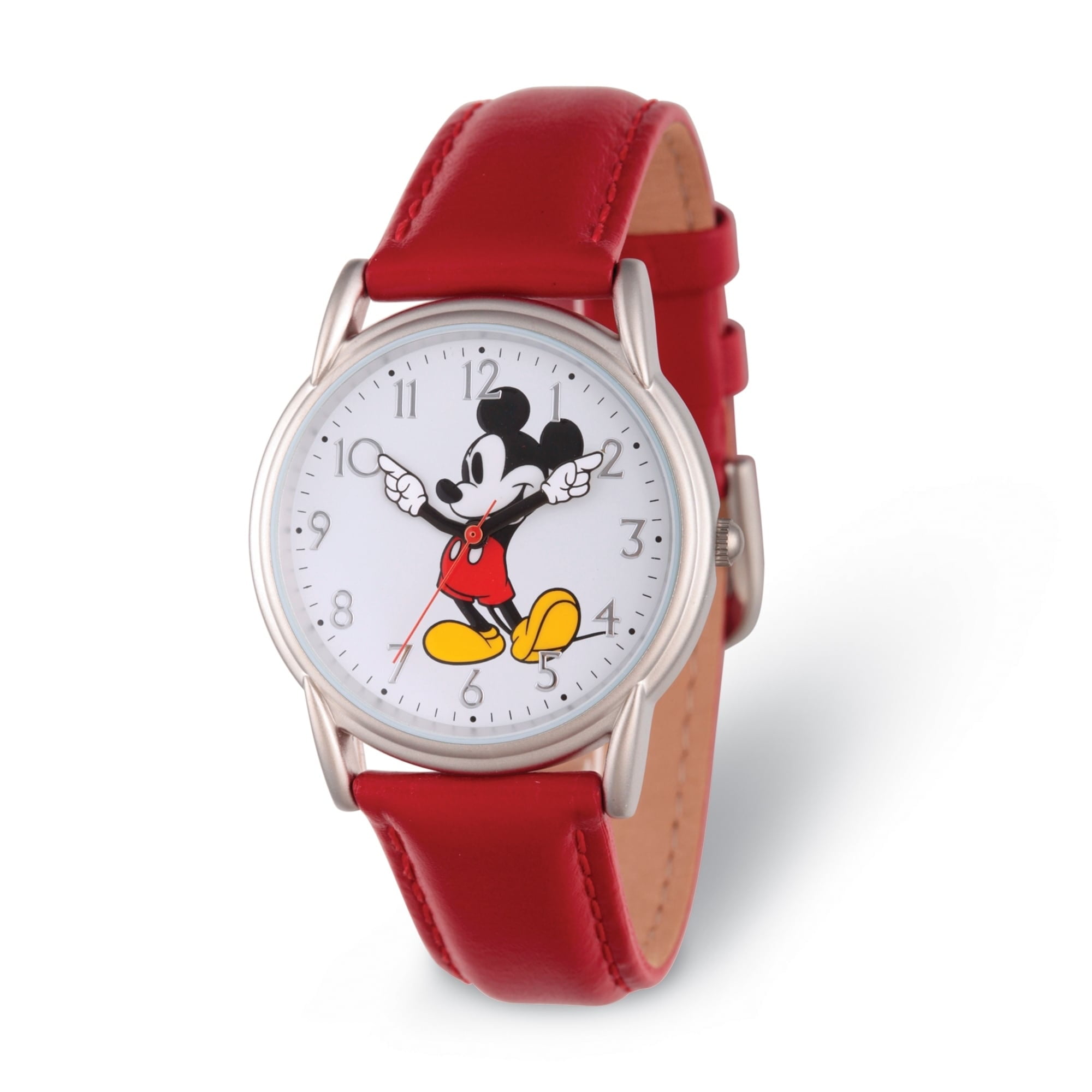 Disney Mickey Mouse Women's Silver Cardiff Alloy Watch, Red Leather Strap