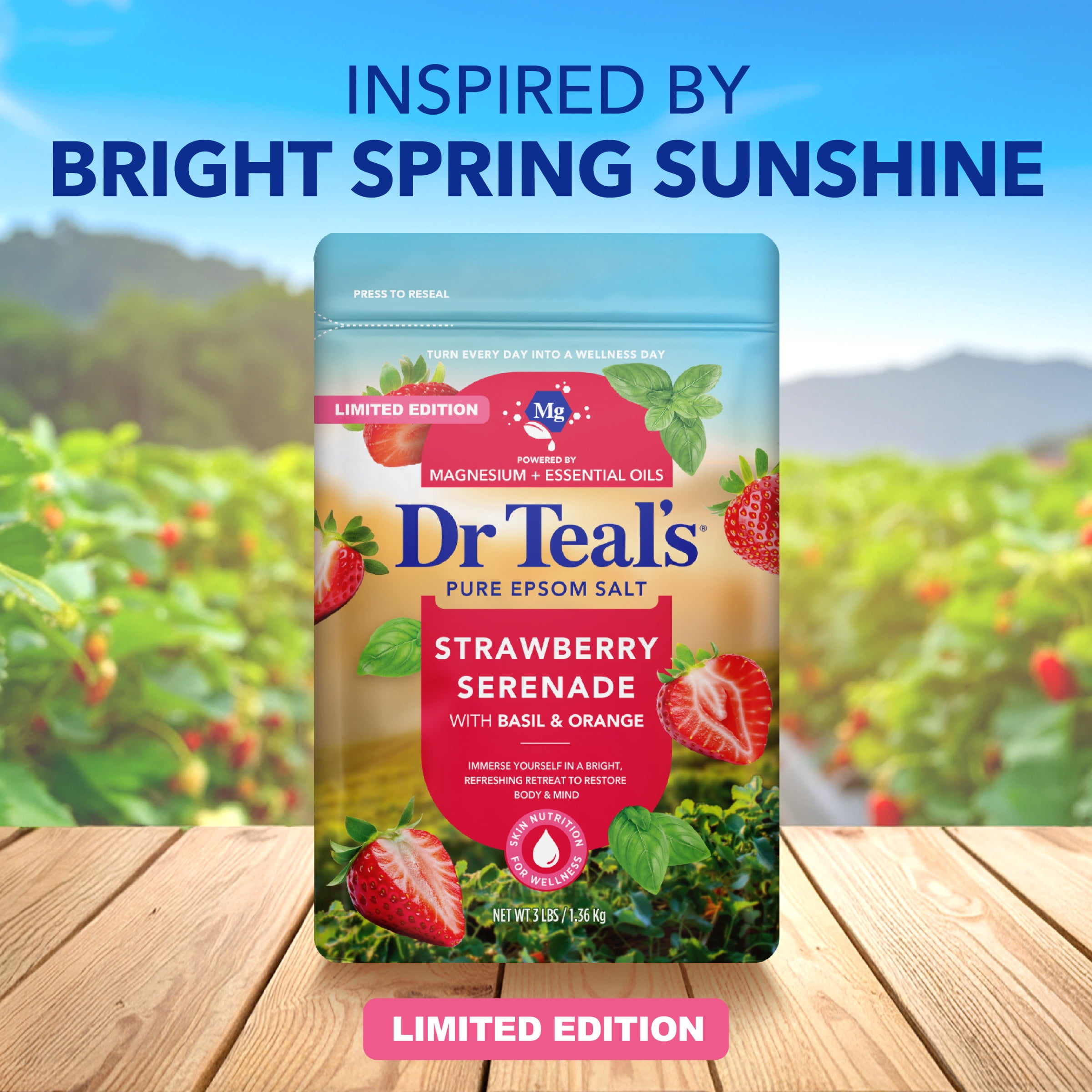 Dr Teal's Epsom Salt Magnesium Soak, Strawberry Serenade, 3 lbs