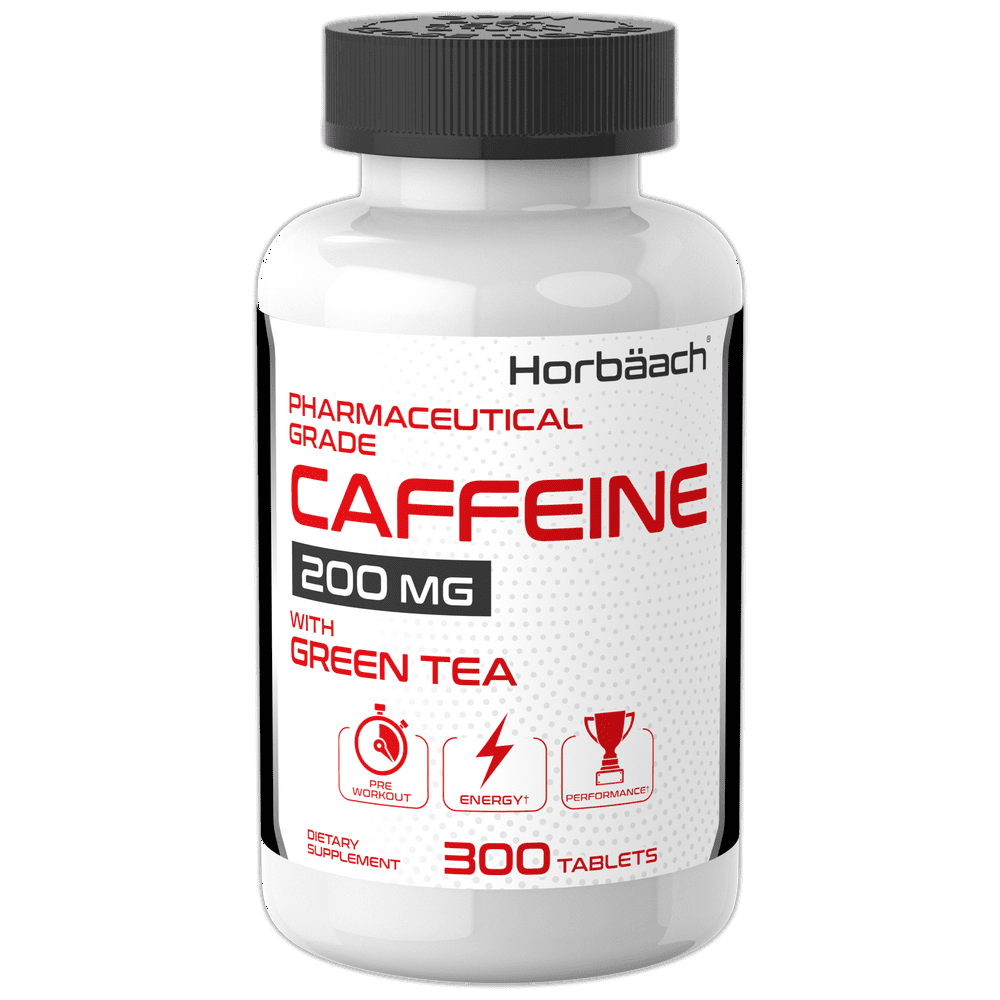 Caffeine Pills 200mg With Green Tea 300 Tablets Vegetarian, NonGMO & Gluten Free By