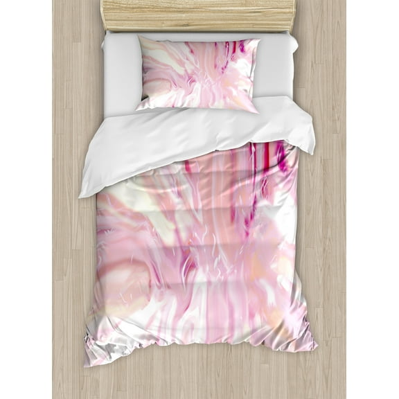 Ambesonne Marble Print Duvet Cover Set, Watercolors Mixed, Twin, Magenta Coral Cream