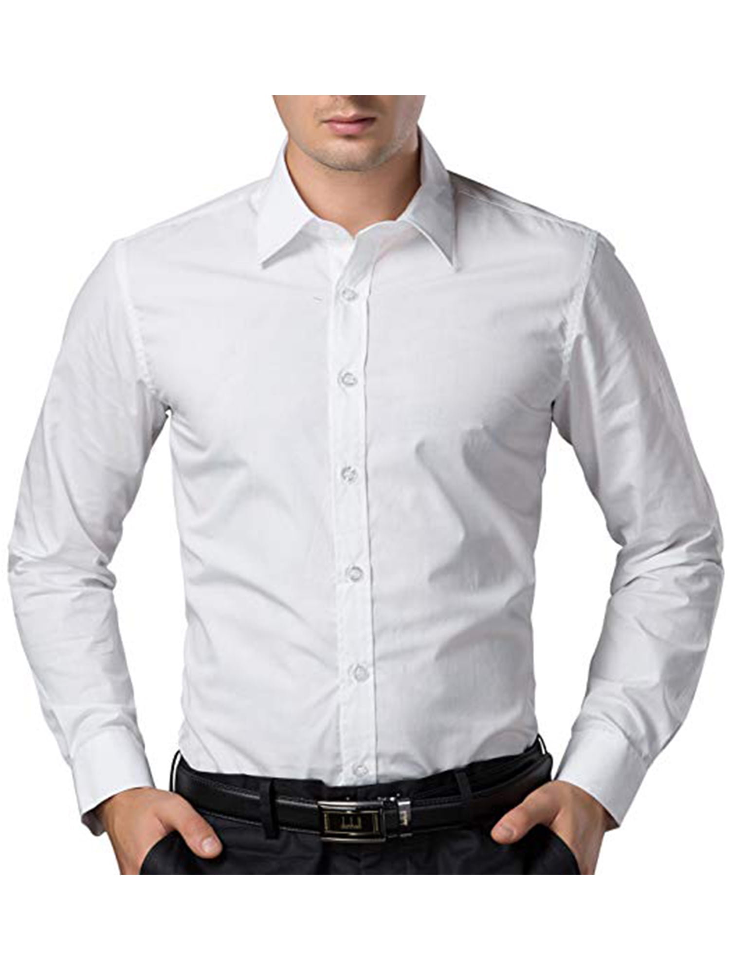 SAYFUT Men's Solid White Dress Shirt Casual Button Down Dress Shirt ...