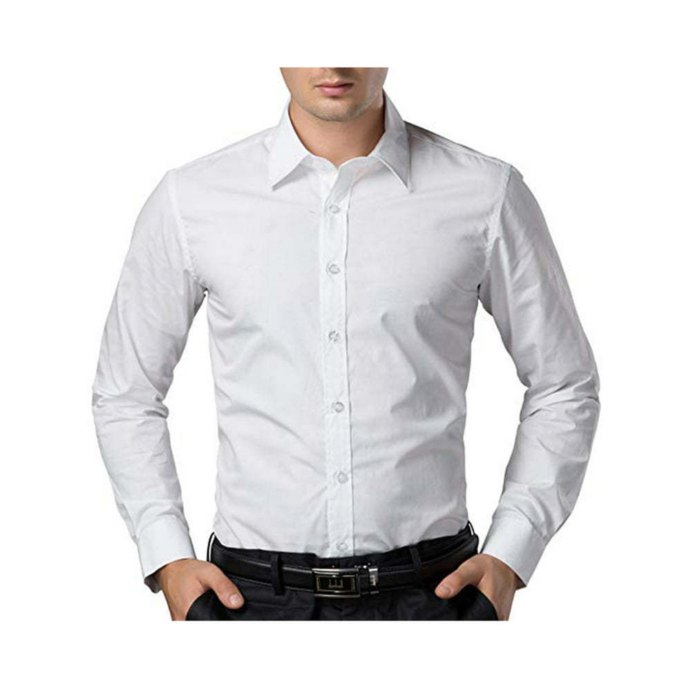 SAYFUT - SAYFUT Men's Solid White Dress Shirt Casual Button Down Dress
