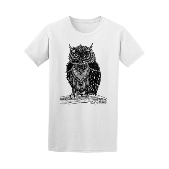 Black Owl With Ethnic Feathers Tee Men's -Image by Shutterstock
