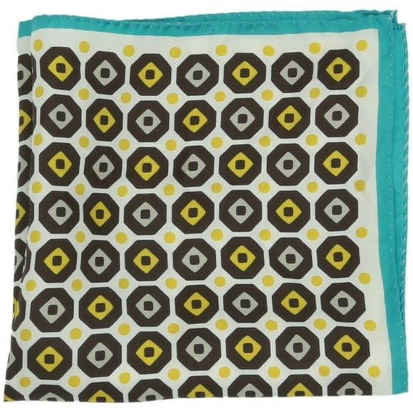 Altea Men's Brown / Yellow Blue Octagon Printed Silk Pocket Square - One Size