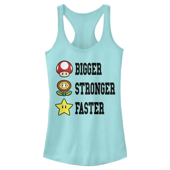 Junior's Nintendo Mario Bigger Stronger Faster  Racerback Tank Top Dark Pink Large
