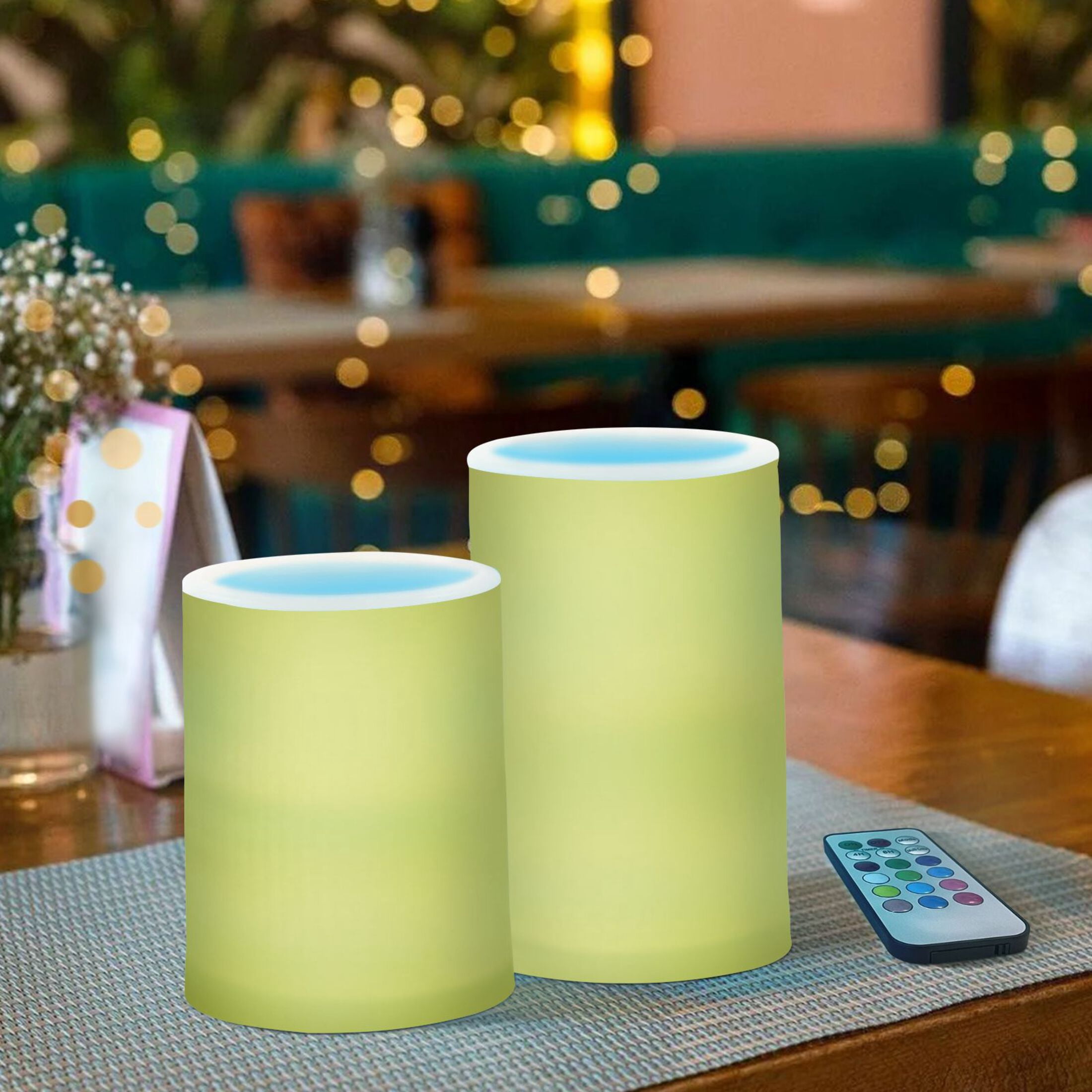 Lemon Flickering Flameless Candles Battery Operated with Remote Timer LED Pillar Candles Set of 2