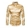 thumbnail image 1 of Camisas casuales de color sólido para hombres Camisas de manga larga con solapa brillante a la moda para hombres, 1 of 4