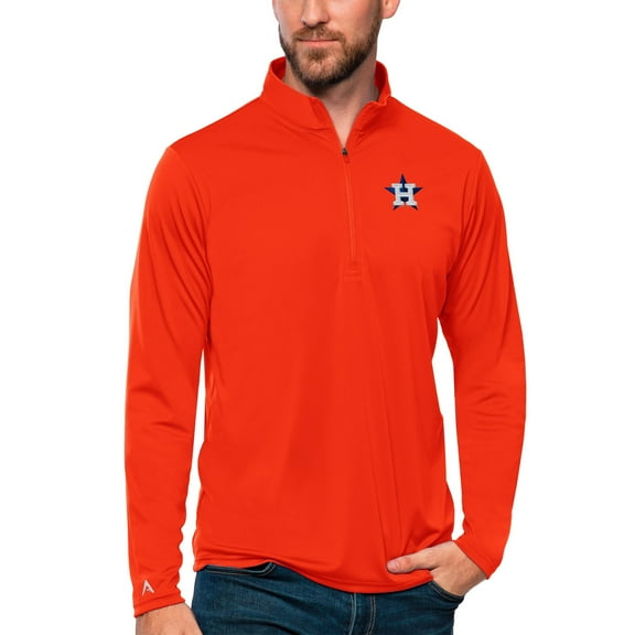 Men's Antigua Orange Houston Astros Tribute Quarter-Zip Pullover Top