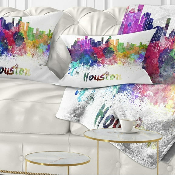 Designart Houston Skyline - Cityscape Throw Pillow - 12x20