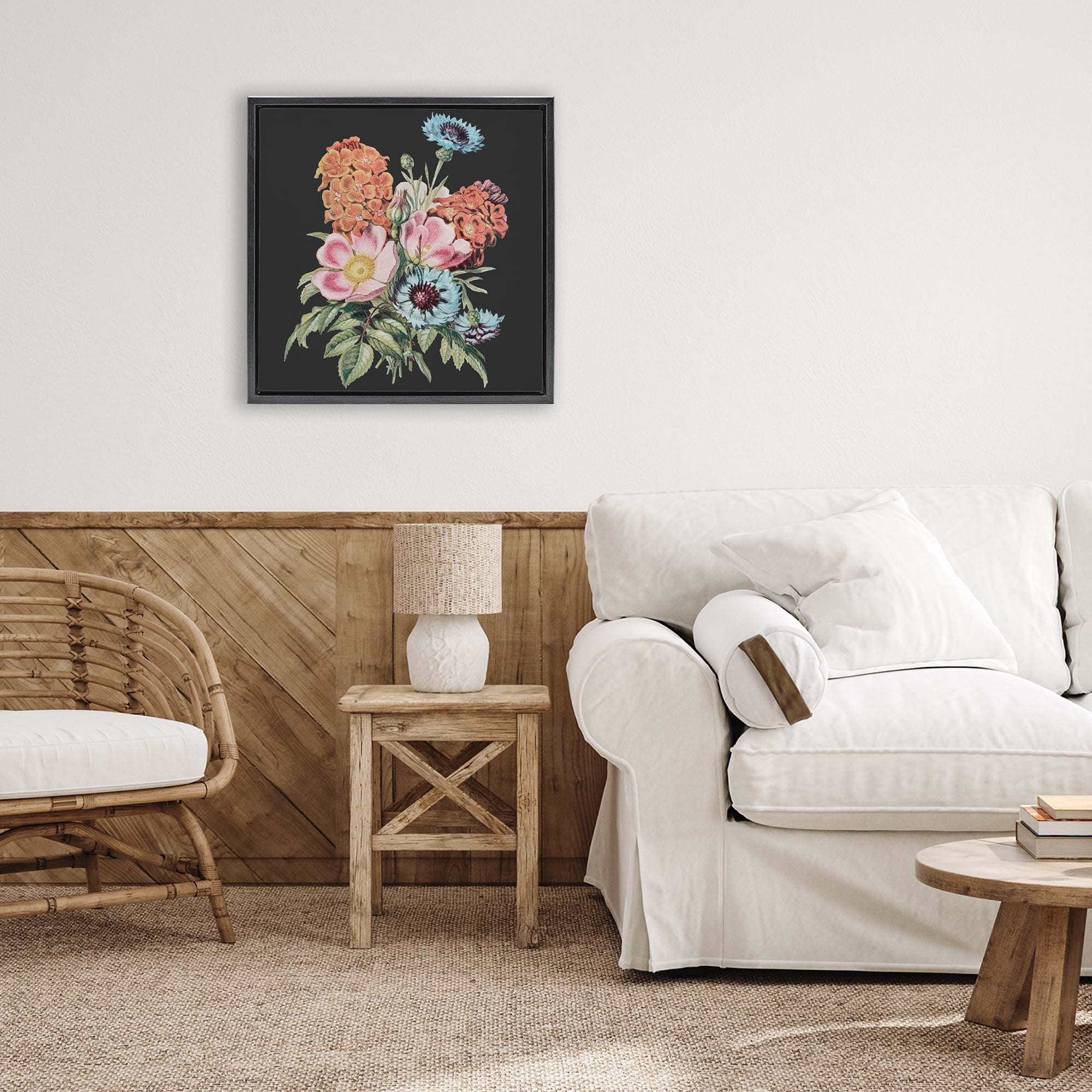 Stupell Industries Vintage Bouquet Study over Black Black Framed Floater Canvas Wall Art, design by Dan Meneely