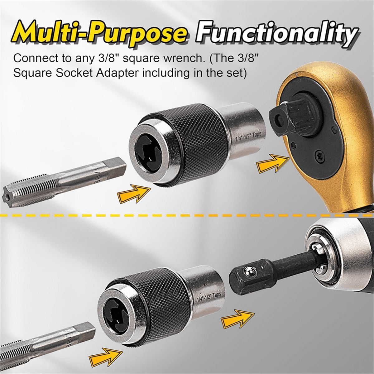 MABLEVI Tap Socket Set – 2-Piece Adjustable Tap Extractor Tool, 3/8" Drive, For Taps, Reamers, And Screw Extractors (#6 To 1/2")