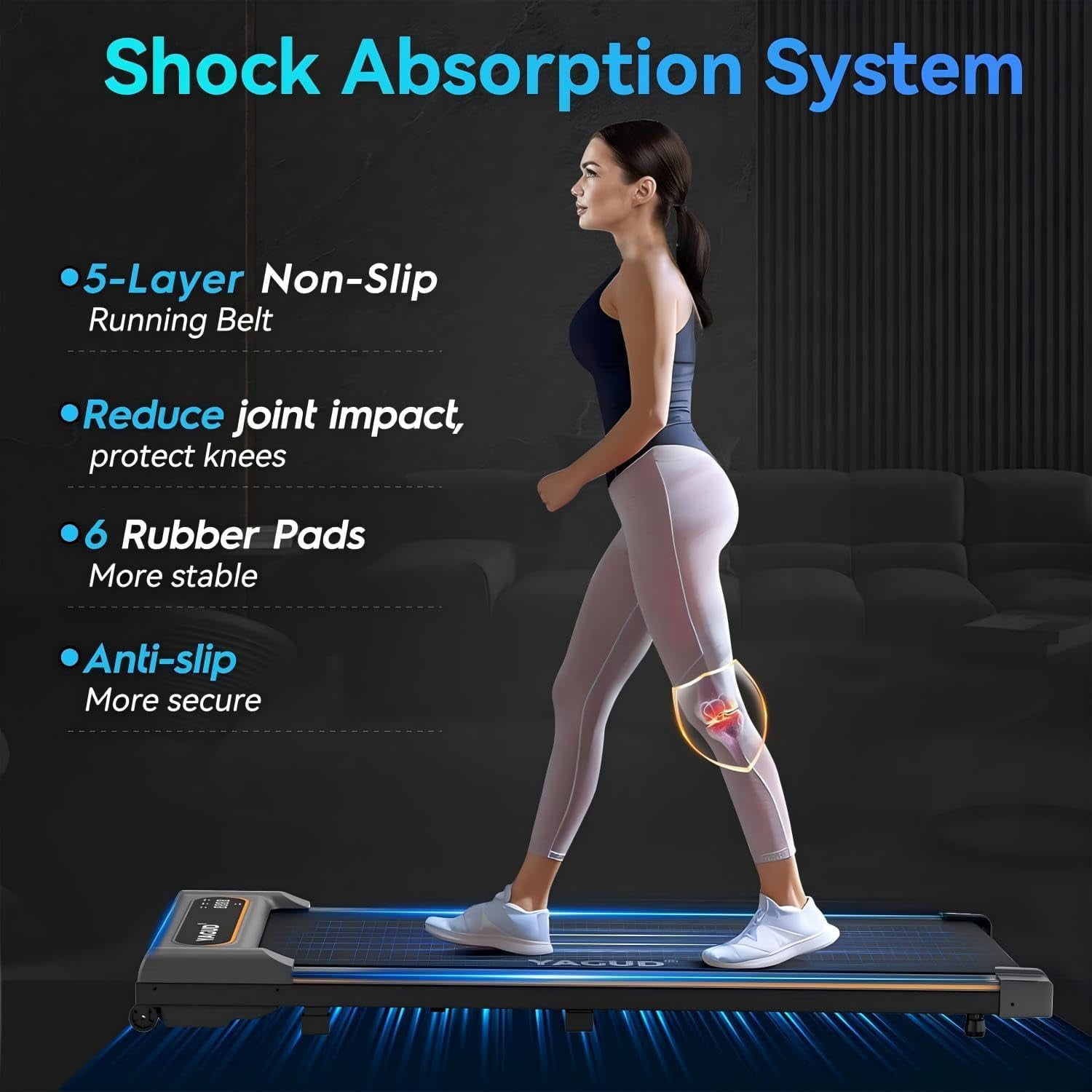 Yagud Walking Pad Treadmill for Home Office, Portable Under Desk Treadmill with Remote Control and LED Display, Walking Jogging Running Machine，Gray