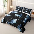thumbnail image 3 of Manfei Cartoon Ocean Quilt King, Galaxy Whale Shark King Coverlet Set, Black Blue, 3-Piece, 1 Bedspread and 2 Pillowcases, 3 of 7