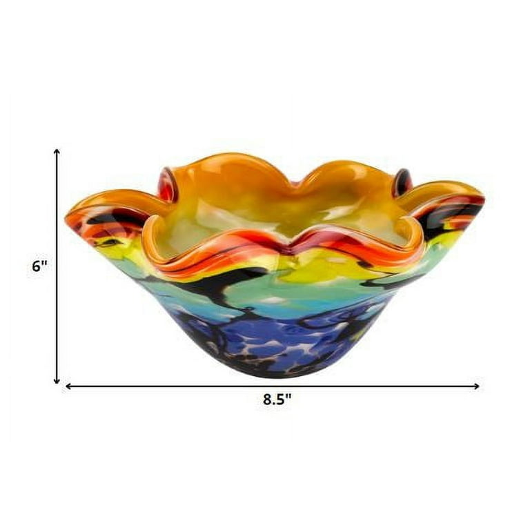 85 Mouth Blown Art Glass Wavy Inch Centerpiece Or Candy Bowl 85 Mouth Blown Art Glass Wavy Inch Centerpiece Or Candy Bowl