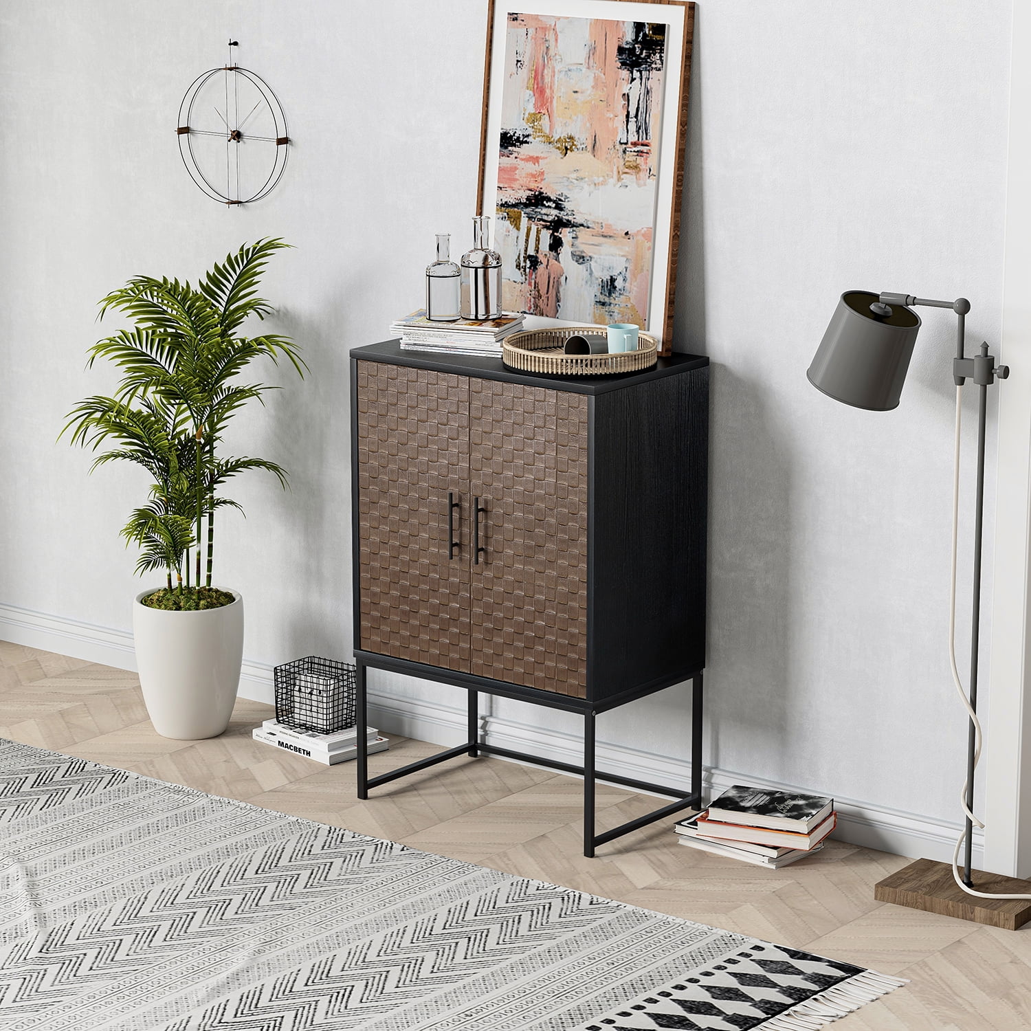 Kepooman 2 Door Storage Cabinet, Sideboard Buffet Cabinet for Kitchen with Door, Black Brown Kepooman 2 Door Storage Cabinet, Sideboard Buffet Cabinet for Kitchen with Door, Black Brown