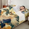 thumbnail image 4 of Manfei Traditional Crane Pine Queen Sheet Sets for Home, Mountain Sunset Bed Set for Office, Beige Blue Gold 4-Piece, 1 Flat Sheet, 1 Fitted Sheet and 2 Pillowcases, 4 of 6