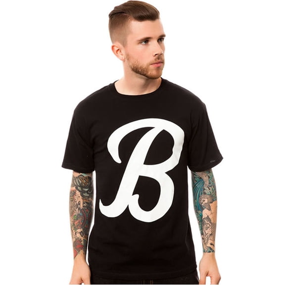 Black Scale Mens The Big B Script Logo Graphic T-Shirt, Black, Small