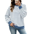 thumbnail image 5 of Women's Oversized Striped Sweatshirt Fleece Long Sleeve Color Block Crew Neck Shirt Loose Soft Casual Pullover Top Blue L, 5 of 10