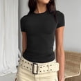 thumbnail image 2 of adviicd Chemise pour Femmes T-Shirt à Manches Courtes Col Rond Ample Basique Décontracté Tops Unis Noir,TG, 2 of 5