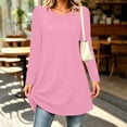 thumbnail image 2 of Edvintorg Womens Tunic Tops Plus Size Solid Color Long Sleeve Crew Neck Loose Lightweight Casual Shirt Women's Clothing Pink Pull-On, 2 of 7