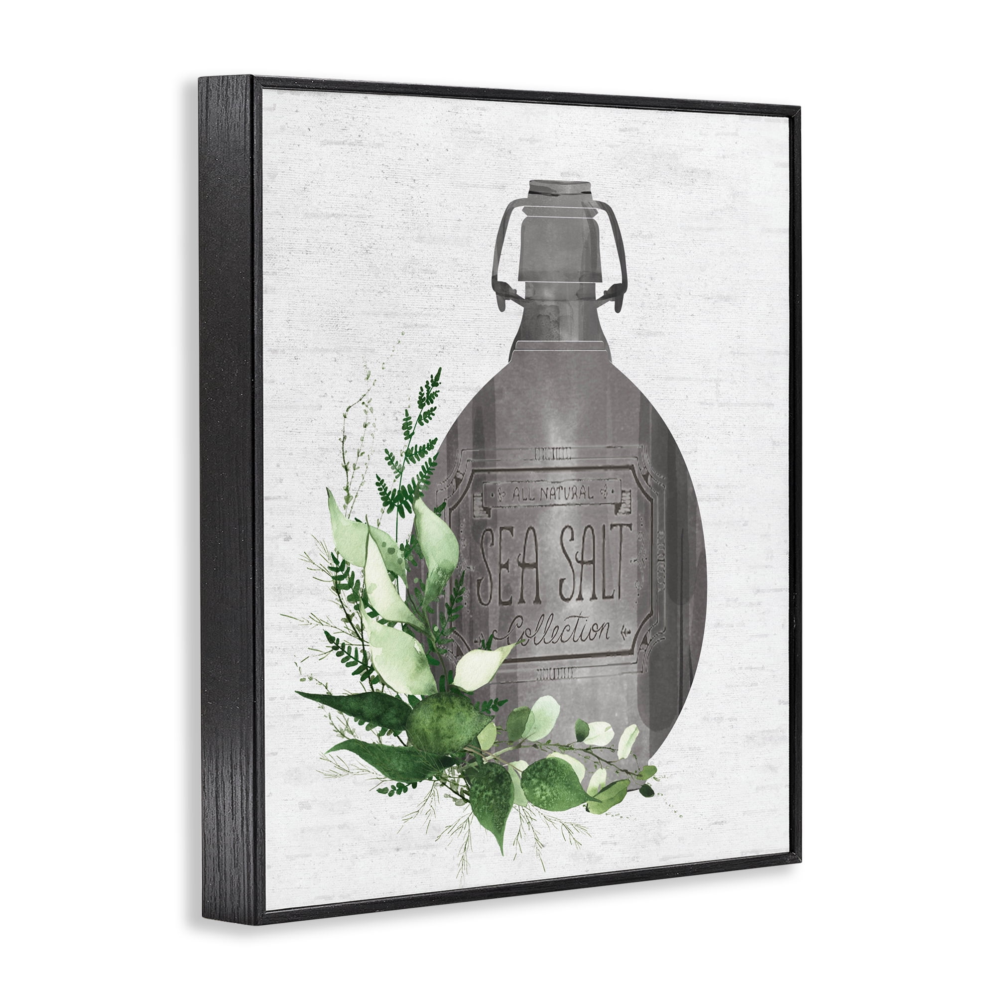 Vintage Bottle with Bathroom Herbs Black Framed Giclee Art, design by Lettered and Lined