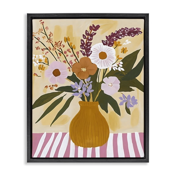 Stupell Industries Boho Flowers on Pink Stripes Black Framed Floater Canvas Wall Art, design by Creative Studio
