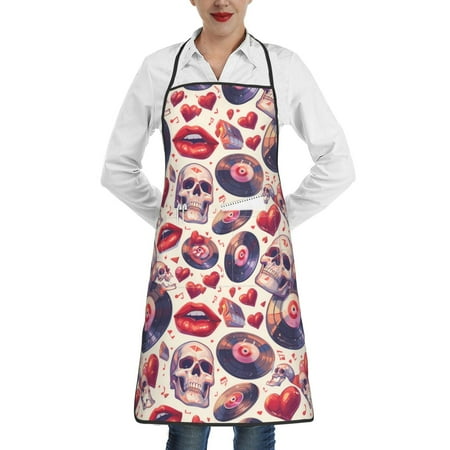

Matuu record rock Skull lips for Adjustable Cooking Aprons for Women with Pockets Kitchen Aprons for Men Water and Oil Resistant