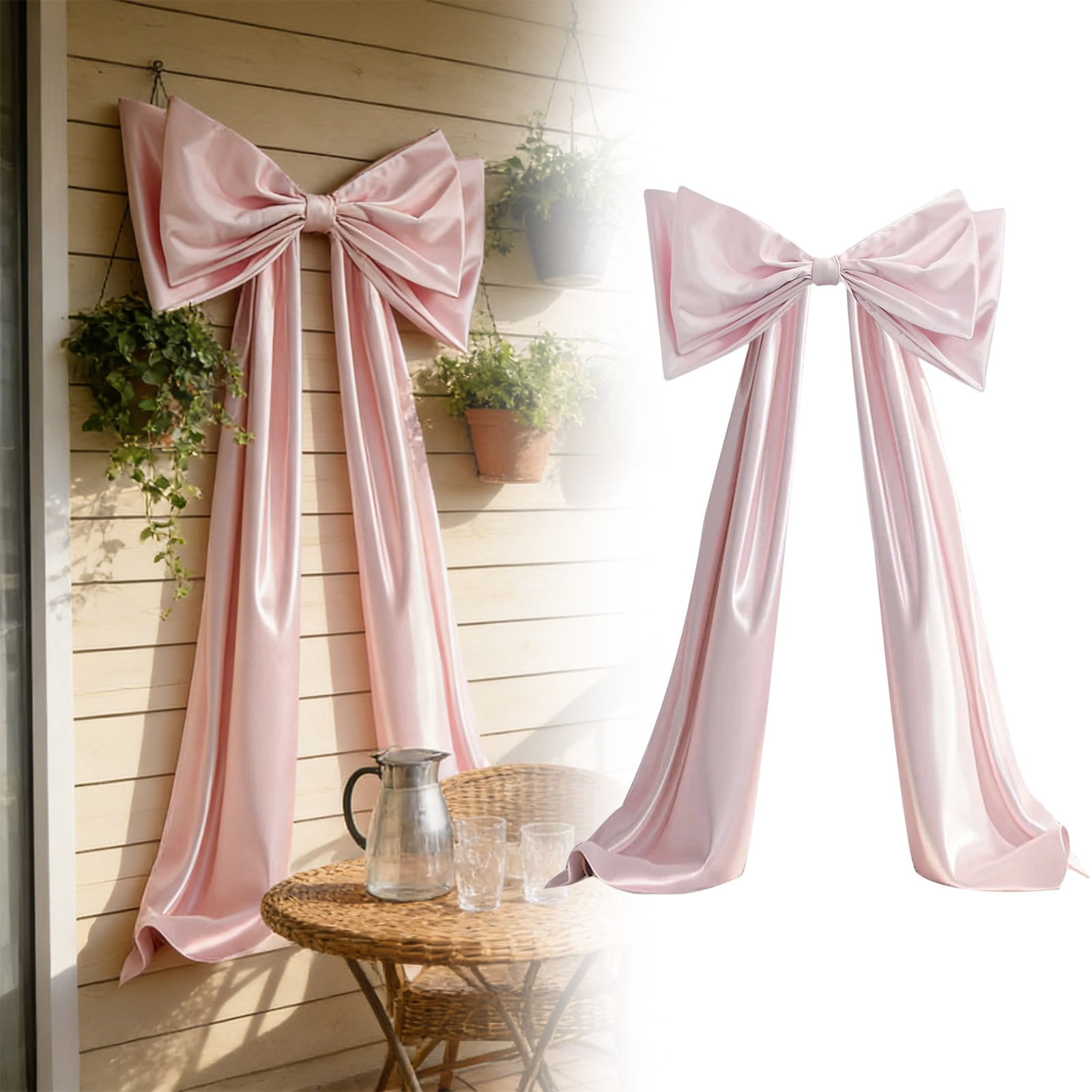 Large Satin Decorative Bow, Pink, 2PC, 85" Valentine’s Day Ribbon Bow for Gift Wrapping, Wedding anniversary, Wreaths, Door & Home Decor