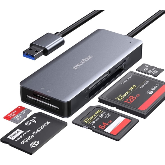 CF Card Reader,USB 3.0 to Compact Flash Memory Card Reader Adapter 5Gbps Read 5 Cards Simultaneously for SDXC, SDHC, SD, Micro SDXC, Micro SD, Micro SDHC, M2, MS, CF and UHS-I Card (Grey)