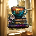 thumbnail image 2 of BNNG Acrylic Book Mug Ornament – 2D Flat Stacked Floral Book and Tea Cup Acrylic Ornament - Book Lover Suncatcher Window Hanging,Book Lover Gift, Literary-Themed Home Decoration, 2 of 9