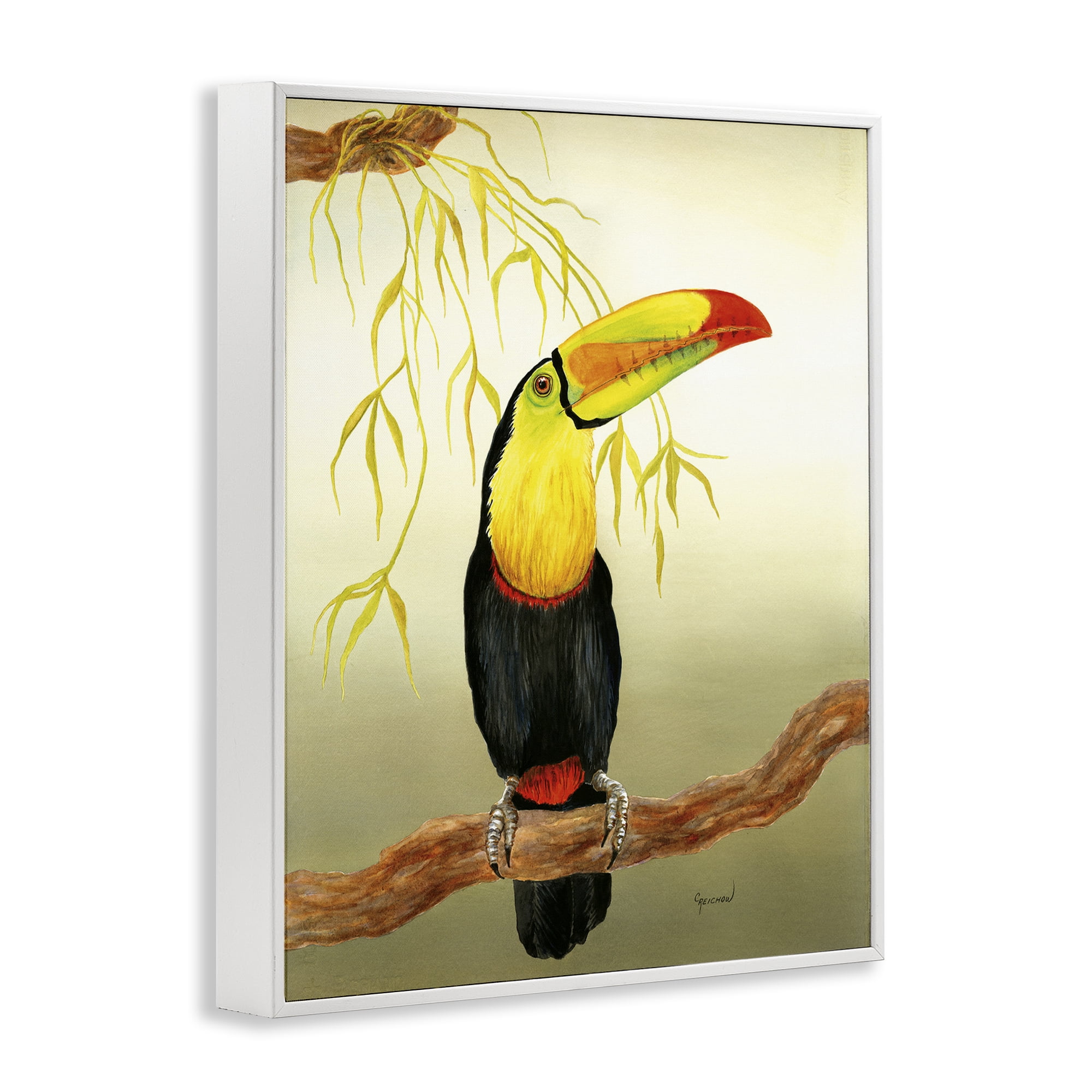 Stupell Industries One Toucan on Branch Animals & Insects Painting White Framed Art Print Wall Art, 11 x 14